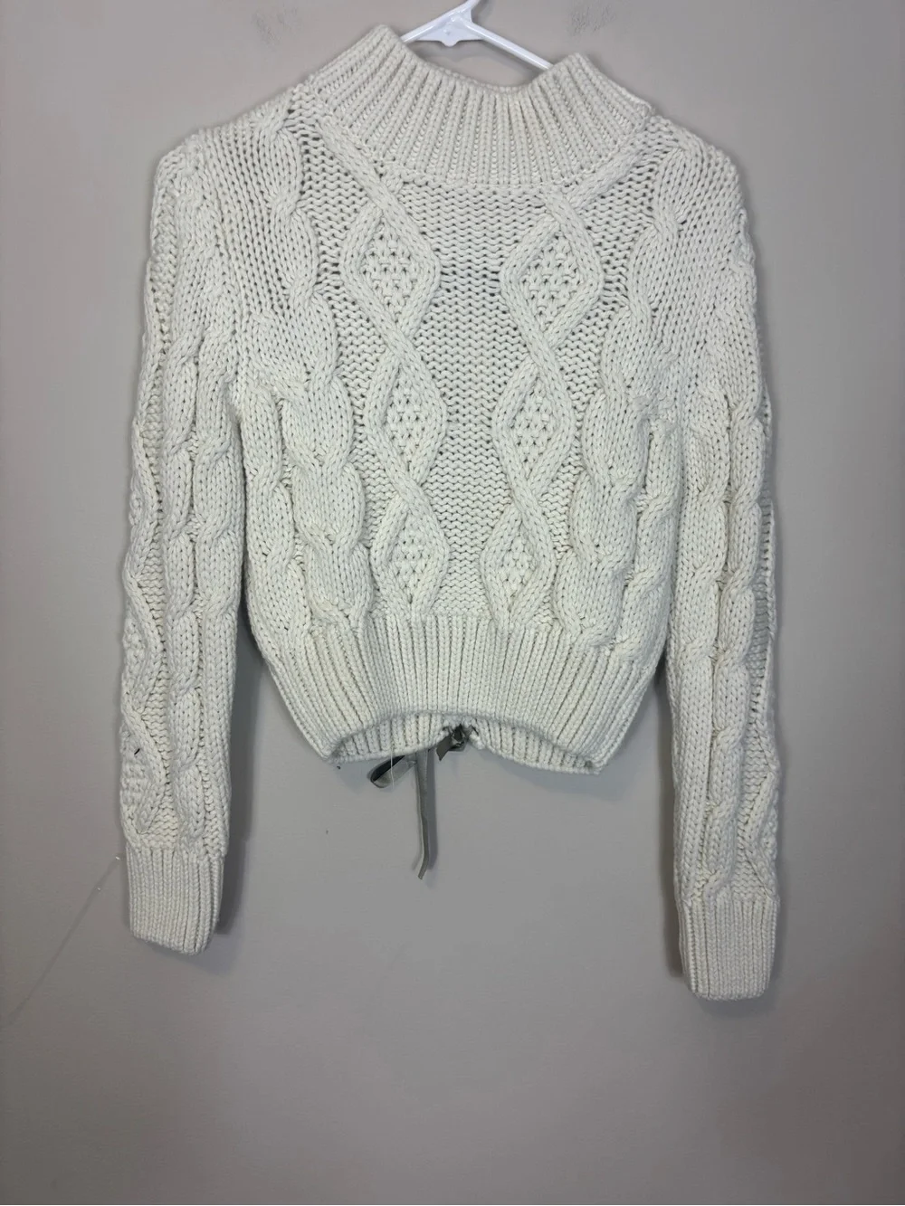 Zara Cream Cable Knit Mock Neck Sweater with Lace Up Back Women’s Small